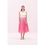 Toka Detaylı Pileli Tafta Midi Boy Etek Pembe Y2515046_038