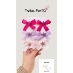 Toka Perisi Bebek Çocuk Pembe Lila Fuşya Yıldızlı 6 Adet Kurdela Toka Seti ( 3 Cm Metal Klipsli Toka )