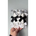 Toka Perisi Bebek Çocuk Siyah Beyaz Gri Yıldızlı 6 adet Kurdela Toka Seti ( 3 cm metal klipsli toka )