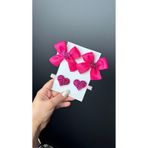 Toka Perisi Fuşya Pembe Kız Çoçuk Bebek Kurdele Kalpli & kalp Klips toka seti