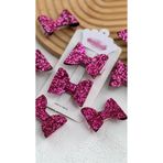 Toka Perisi Luna Fuşya Pembe Glitter 5cm Simli Metal klipsi Fiyonk Toka