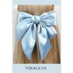 TOKALİLYA Kadın saten fiyonk otomatik klips toka mavi