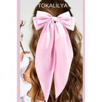 TOKALİLYA Kadın Saten Pembe Büyük Boy Otomatik Klips Toka