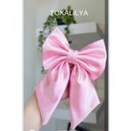 TOKALİLYA Kadın saten pembe fiyonk otomatik klips toka