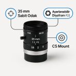 Tokina 5MP 35mm Sabit Odaklı Dar Açı CCTV Güvenlik Kamerası Lensi