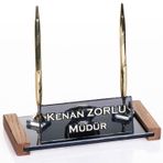 Tokyo Kristal Masa İsimliği Hediye Ahşap Ofis Masa Üstü İsimlik