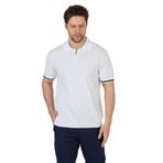 Toledo Erkek Beyaz-Lacivert Pamuk Karışımlı Kendinden Çizgili Slim Fit Polo Yaka Triko T-Shirt Beyaz-Lacivert 2XL