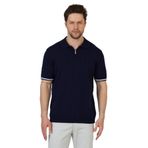 Toledo Erkek Lacivert-Beyaz Pamuk Karışımlı Kendinden Çizgili Slim Fit Polo Yaka Triko T-Shirt Lacivert-Beyaz 3XL