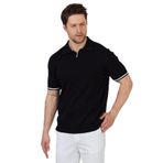 Toledo Erkek Siyah-Beyaz Pamuk Karışımlı Kendinden Çizgili Slim Fit Polo Yaka Triko T-Shirt Siyah-Beyaz 3XL