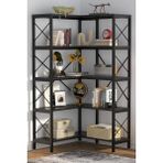 Tolia Home 5 Katlı Metal Iskeletli Köşe Kitaplık Raf Çok Amaçlı Aksesuar Rafı Düzenleyici - 167x80 cm - Siyah