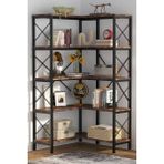 Tolia Home 5 Katlı Metal Iskeletli Köşe Raf Kitaplık Çok Amaçlı Aksesuar Rafı Düzenleyici - 167x80 cm - Ceviz