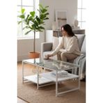Tolia Home Modern Beyaz Renk 3 Katlı Metal Iskeletli Şeffaf Temper Camlı Dikdörtgen Orta Sehpa - Beyaz - Beyaz - Şeffaf