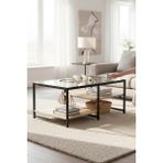Tolia Home Modern Endülüs-Siyah Renk 3 Katlı Metal Iskeletli Şeffaf Temper Camlı Dikdörtgen Orta Sehpa - Endülüs - Siyah - Şeffaf