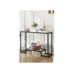 Tolia Home Modern Siyah Renk Metal Iskeletli Temper Camlı Raflı Dresuar Konsol