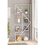 TOLIAHOME Modern 5 Katlı Beyaz Renk Metal İskeletli Cam Raflı Kitaplık Aksesuar Rafı