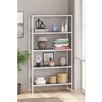 TOLIAHOME Modern 5 Katlı Beyaz Renk Metal İskeletli Füme Cam Raflı Aksesuar Rafı Kitaplık