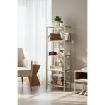 TOLIAHOME Modern 5 Katlı Gold Renk Metal İskeletli Temperli Cam Raflı Kitaplık Aksesuar Rafı