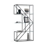 TOLIAHOME Modern 5 Katlı Siyah Renk Metal İskeletli Cam Raflı Kitaplık Aksesuar Rafı