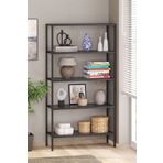 TOLIAHOME Modern 5 Katlı Siyah Renk Metal İskeletli Füme Cam Raflı Aksesuar Rafı Kitaplık