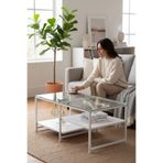 TOLIAHOME Modern Beyaz Renk 3 Katlı Metal İskeletli Şeffaf Temper Camlı Dikdörtgen Orta Sehpa