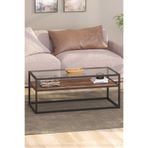 Tolıahome Modern Ceviz Siyah Renk Metal Iskeletli Temper Camlı 2 Katlı Dikdörtgen Orta Sehpa