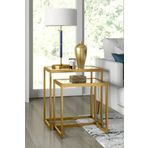 TOLIAHOME Modern Gold Renk Metal İskeletli Temper Camlı Zigon Sehpa Yan Sehpa