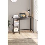 TOLIAHOME Modern Raflı Siyah Renk Metal İskeletli Temper Camlı Çalışma Masası Makyaj Masası