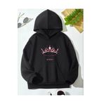 tolstoy Siyah Kapüşonlu Blackpink Taç Baskılı Oversize Hoodie Sweatshirt
