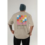 Tom Collins Kokteyl Serisi Arka Baskılı Oversize T-Shirt Erkek Kadın %100 Pamuk Bisiklet Yaka Tişort - Bej - XL