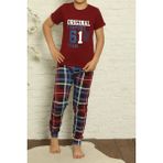 Tom John Bordo Erkek Çocuk Pijama Takımı Kısa Kollu Pamuk Garson Likralı Bordo Mavi 61 - 8 - 9 Yaş