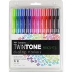 Tombow : Twin Tone : Çift Uçlu Grafik Markör Kalem Seti : 12 Renk (Parlak Renkler)