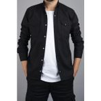 Tomiross Kıvanç Siyah Erkek Rahat Esnek Slim Fit Kalıp Pamuklu Kot Gömlek KIVANC-1927 - 3XL