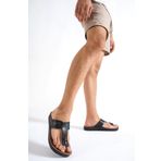 Tomiross Parstrlk-2908 Unisex Siyah Parmak Arası Rahat Taban Plaj Havuz Kumsal Günlük Terlik