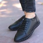 Tomiross RYN-3218 Ryan Erkek Siyah Cilt Klasik Ortopedik Yumuşak Sneaker Ayakkabı