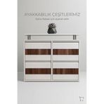 Tomkar 2+2 BEYAZ Metal Ayakkabılık Ahşap Ceviz Kaplamalı ( KİLİTLİ )