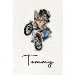 Tommy: Cahier personnalisé avec prénom Tommy | Cadeau d'anniversaire pour enfant, garçon, homme, copain ... | Chat à bicyclette | 110 pages lignée, Petit Format 6x9 pouces (15,24 x 22,86 cm)
