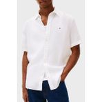 Tommy Hilfiger % 100 Keten Regular Fit Kısa Kollu Gömlek Erkek Gömlek MW0MW41531 Ybr - Beyaz