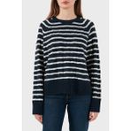 Tommy Hilfiger % 100 Yün Regular Fit Bisiklet Yaka Çizgili Kazak Bayan Kazak WW0WW48394 0y7 - Lacivert - Beyaz - XL