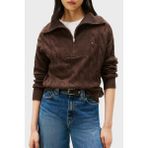 Tommy Hilfiger % 100 Yün Relaxed Fit Yarım Fermuarlı Dik Yaka Örgü Kazak Bayan Kazak WW0WW46425 Gv0 - Kahverengi - XL