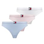 Tommy Hilfiger 3 PACK FLAG THONG (EXT. SIZE) Kadın İç Giyim, Beyaz-Pembe-Mavi, XS