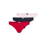 Tommy Hilfiger 3 PACK FLAG THONG (EXT. SIZE) Kadın İç Giyim, Kırmızı-Pembe-Siyah, XS