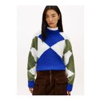 Tommy Hilfiger Alpaca Blend Argyle C-NK LS SWT Kadın Kazak, Mavi, S-M