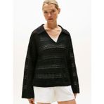 Tommy Hilfiger Crochet Rlx Ls Polo Swt Kadın Siyah Kazak - Ww0ww46524