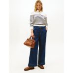 Tommy Hilfiger Dik Yaka Standart Çizgili Mavi Kazak Kadın WW0WW474670X2