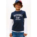 Tommy Hilfiger Erkek Çocuk Eskitme Baskılı Logolu T-Shirt - Lacivert - 14 Yaş