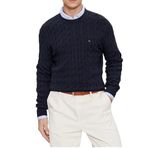 TOMMY HILFIGER Erkek Marka Logolu Pamuklu Günlük Kazak, Beyaz, XL