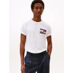 Tommy Hilfiger Erkek Rahat Kalıp Renk Bloklu Yuvarlak Yakalı %100 Pamuklu Kısa Kollu Beyaz T-Shirt MW0MW40006-YBR - XL