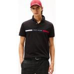 Tommy Hilfiger Erkek Regular Fit Göğsü Şeritli ve Yazı Nakışlı Polo Yaka T-Shirt - Siyah - XL