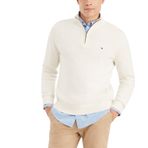 Tommy Hilfiger Erkekler Uzun Kollu Pamuk Çeyrek Zip Kazak Kazak, Kar Beyaz Heather, XS