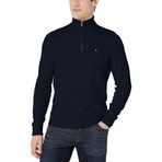 Tommy Hilfiger Erkekler Uzun Kollu Polar Çeyrek Zip Kazak Sweatshirt, Gökyüzü Kaptan Bill, L Uzun